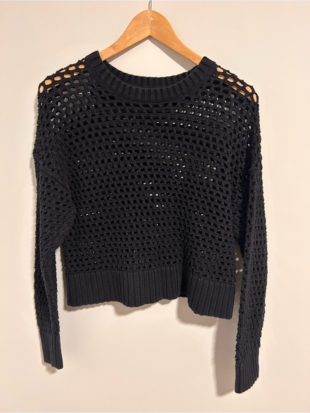 Black Open Knit Crochet Sweater